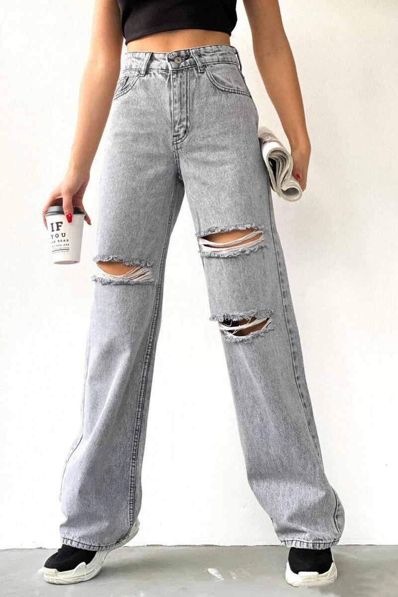 WIDE LEG ONE COLOR WOMAN JEANS LIGHT GREY JEANS STC-9871