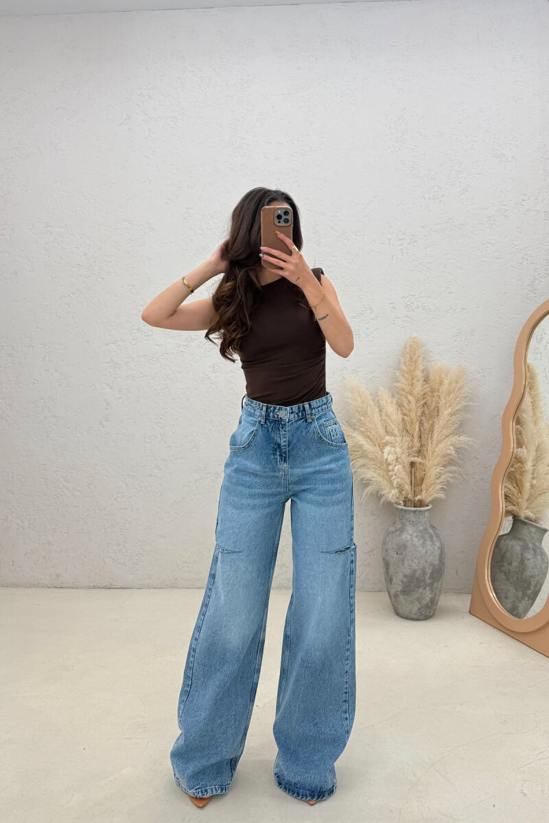 WIDE LEG ONE COLOR WOMAN JEANS LIGHTBLUE/BZ - 1