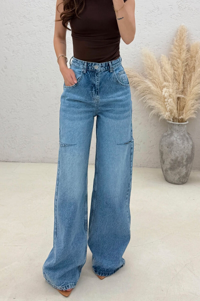 WIDE LEG ONE COLOR WOMAN JEANS LIGHTBLUE/BZ - 4