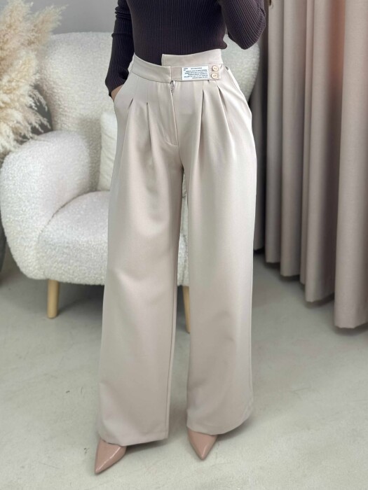 WIDE LEG ONE COLOR WOMAN TROUSERS CREAM/KREM - 3