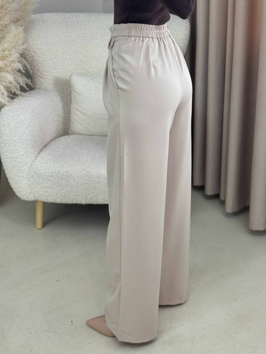 WIDE LEG ONE COLOR WOMAN TROUSERS CREAM/KREM - 4