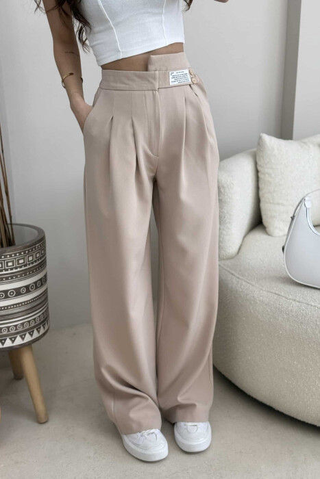 WIDE LEG ONE COLOR WOMAN TROUSERS CREAM/KREM - 2