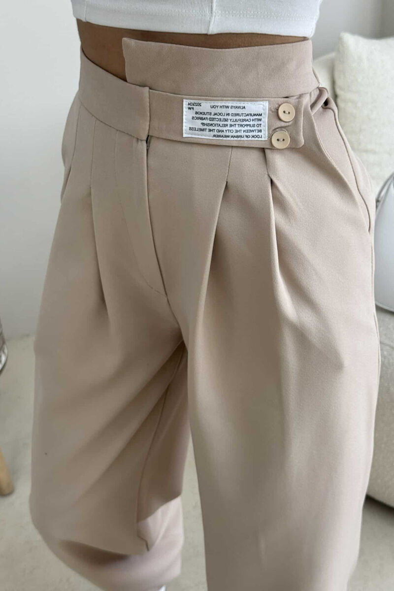 WIDE LEG ONE COLOR WOMAN TROUSERS CREAM/KREM - 3