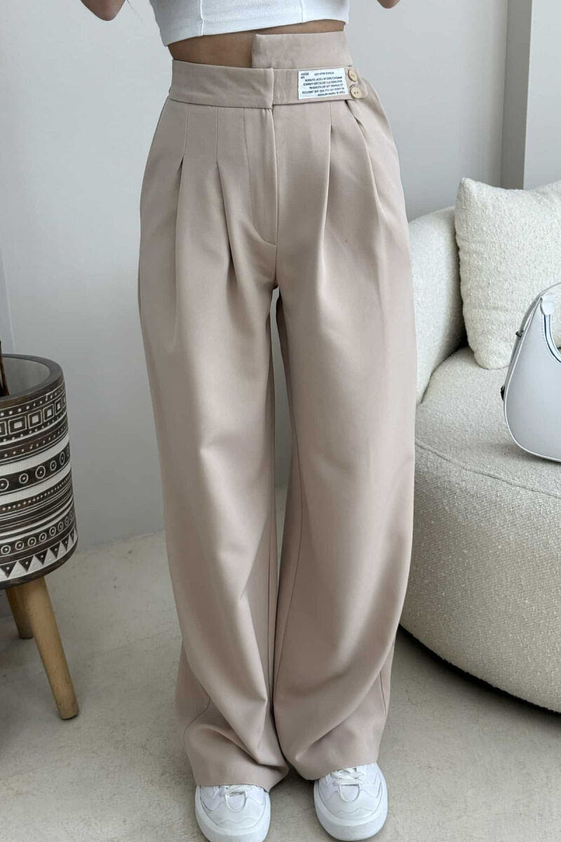 WIDE LEG ONE COLOR WOMAN TROUSERS CREAM/KREM - 4