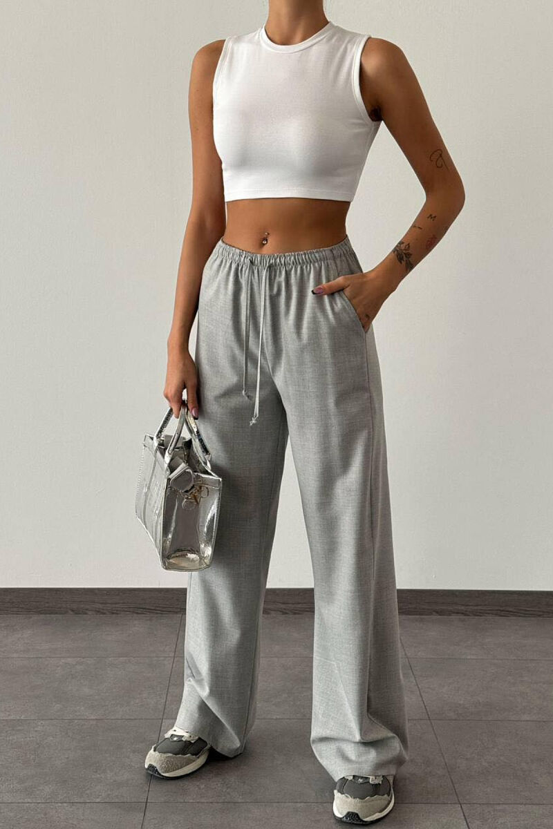 WIDE LEG ONE COLOR WOMAN TROUSERS GREY/GRI - 1