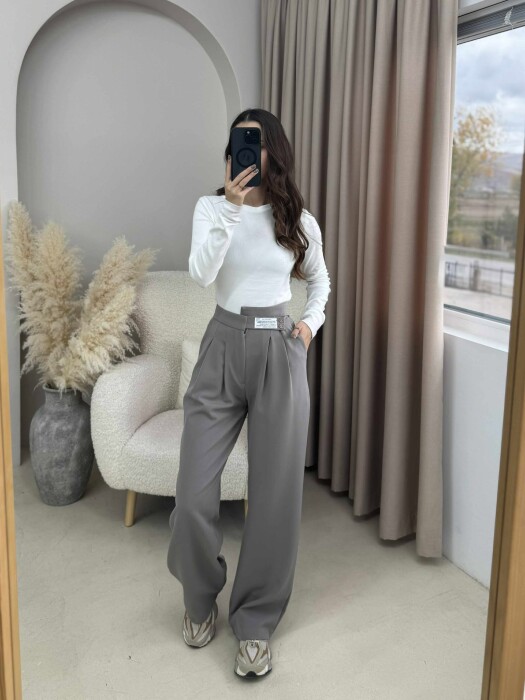WIDE LEG ONE COLOR WOMAN TROUSERS GREY ASH/GRI HIRI 