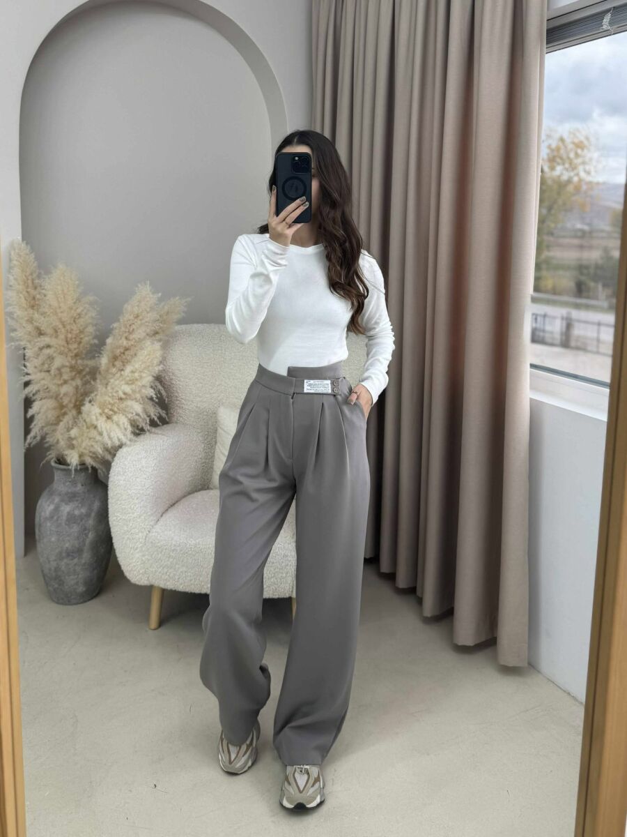 WIDE LEG ONE COLOR WOMAN TROUSERS GREY ASH/GRI HIRI - 1
