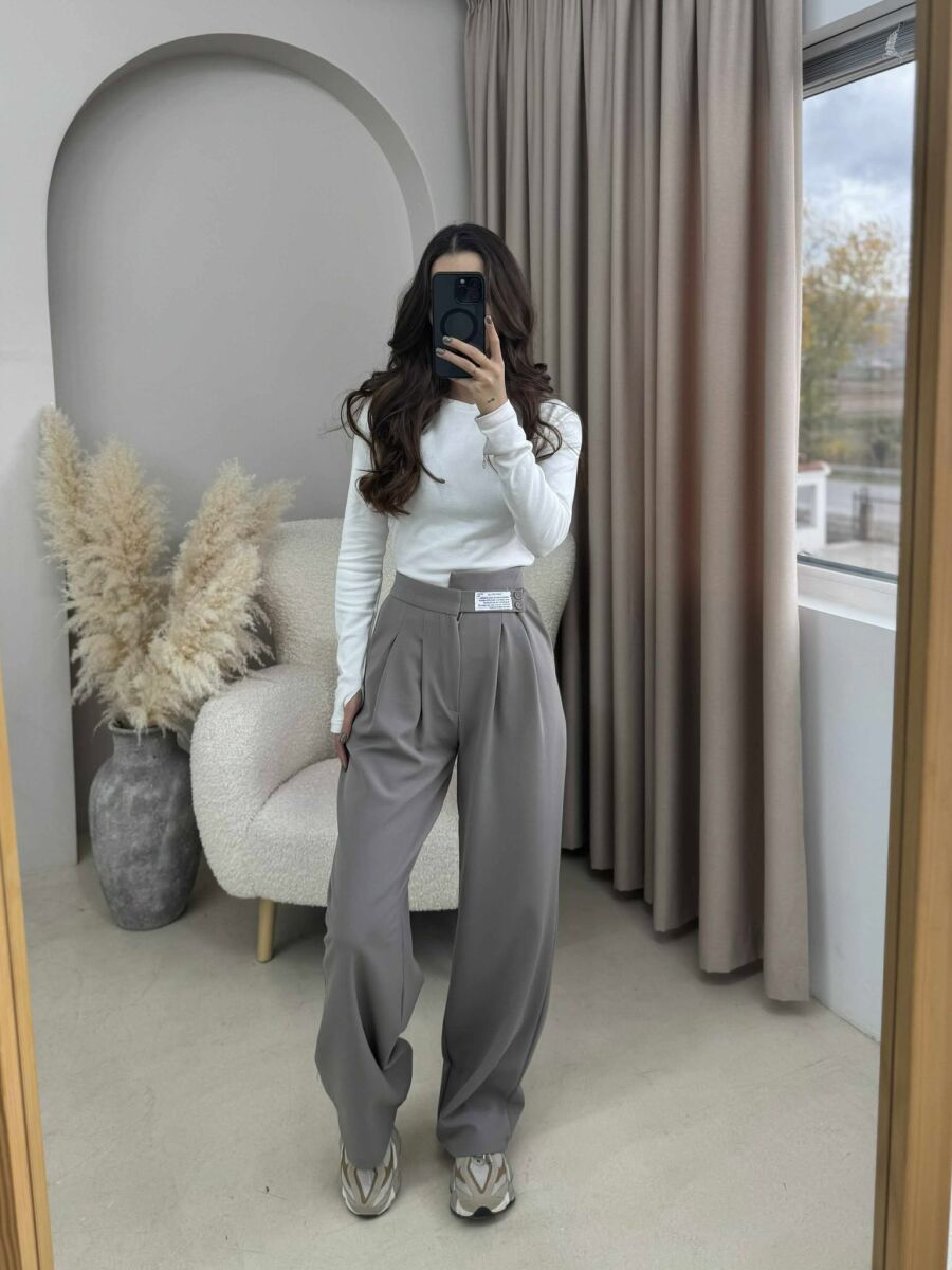 WIDE LEG ONE COLOR WOMAN TROUSERS GREY ASH/GRI HIRI - 4