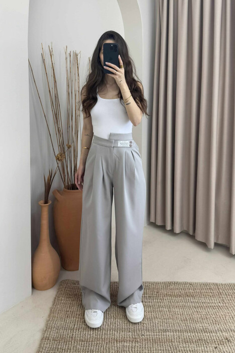 WIDE LEG ONE COLOR WOMAN TROUSERS LIGHT GREY/GZ 