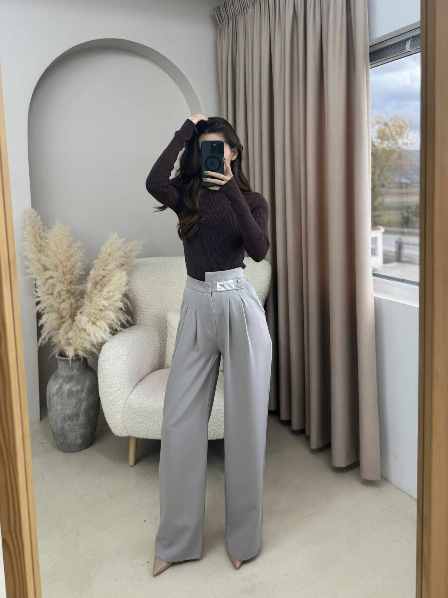 WIDE LEG ONE COLOR WOMAN TROUSERS LIGHT GREY/GZ - 1