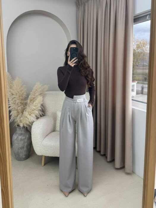 WIDE LEG ONE COLOR WOMAN TROUSERS LIGHT GREY/GZ - 2
