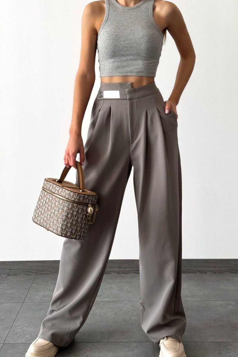 WIDE LEG ONE COLOR WOMAN TROUSERS LIGHT GREY/GZ - 1
