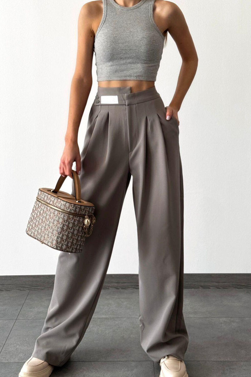 WIDE LEG ONE COLOR WOMAN TROUSERS LIGHT GREY/GZ - 3