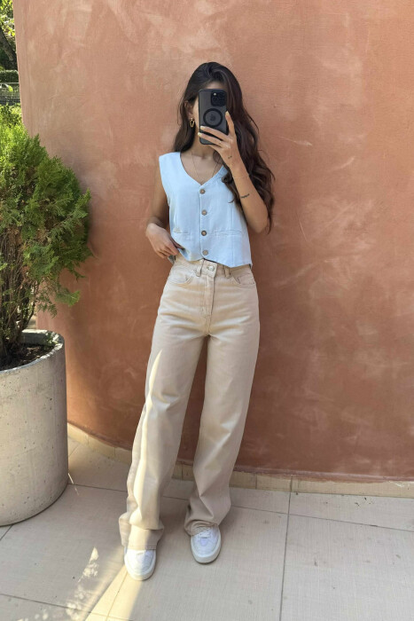 WIDE LEG ONE COLOR WOMEN JEANS BEIGE/BEZHE 