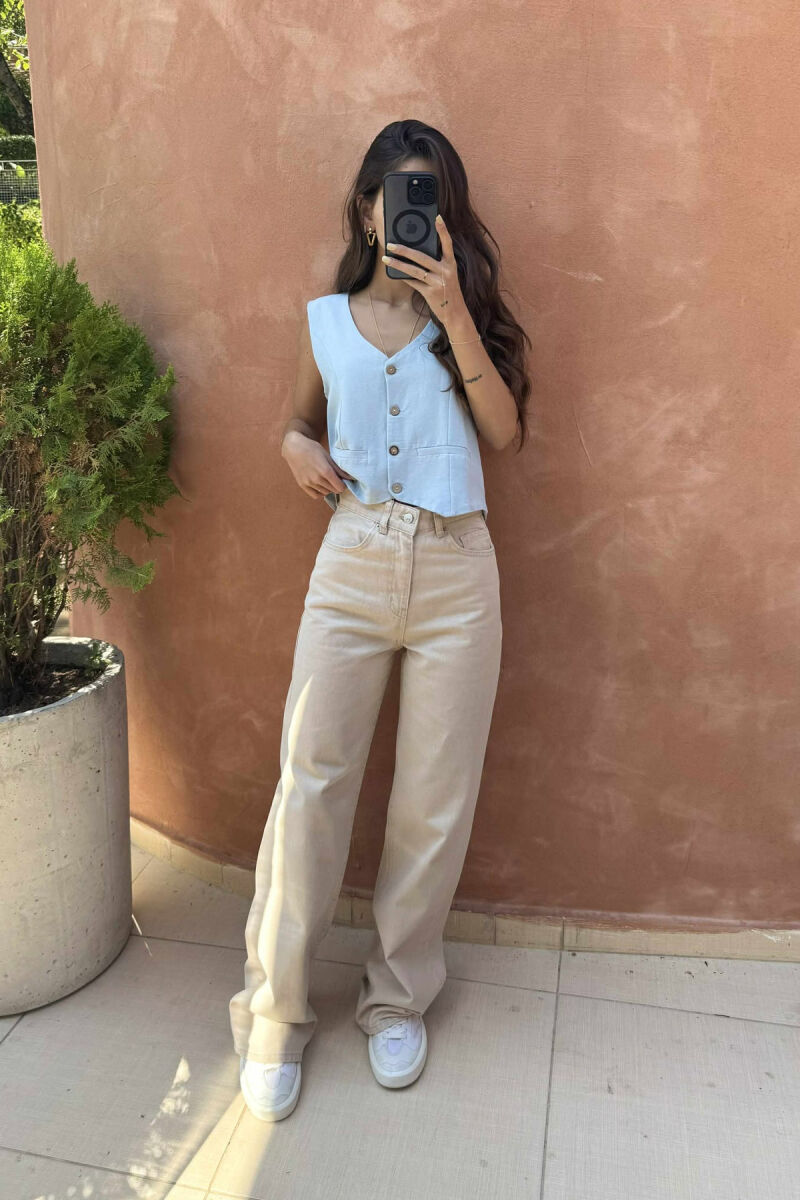 WIDE LEG ONE COLOR WOMEN JEANS BEIGE/BEZHE - 1