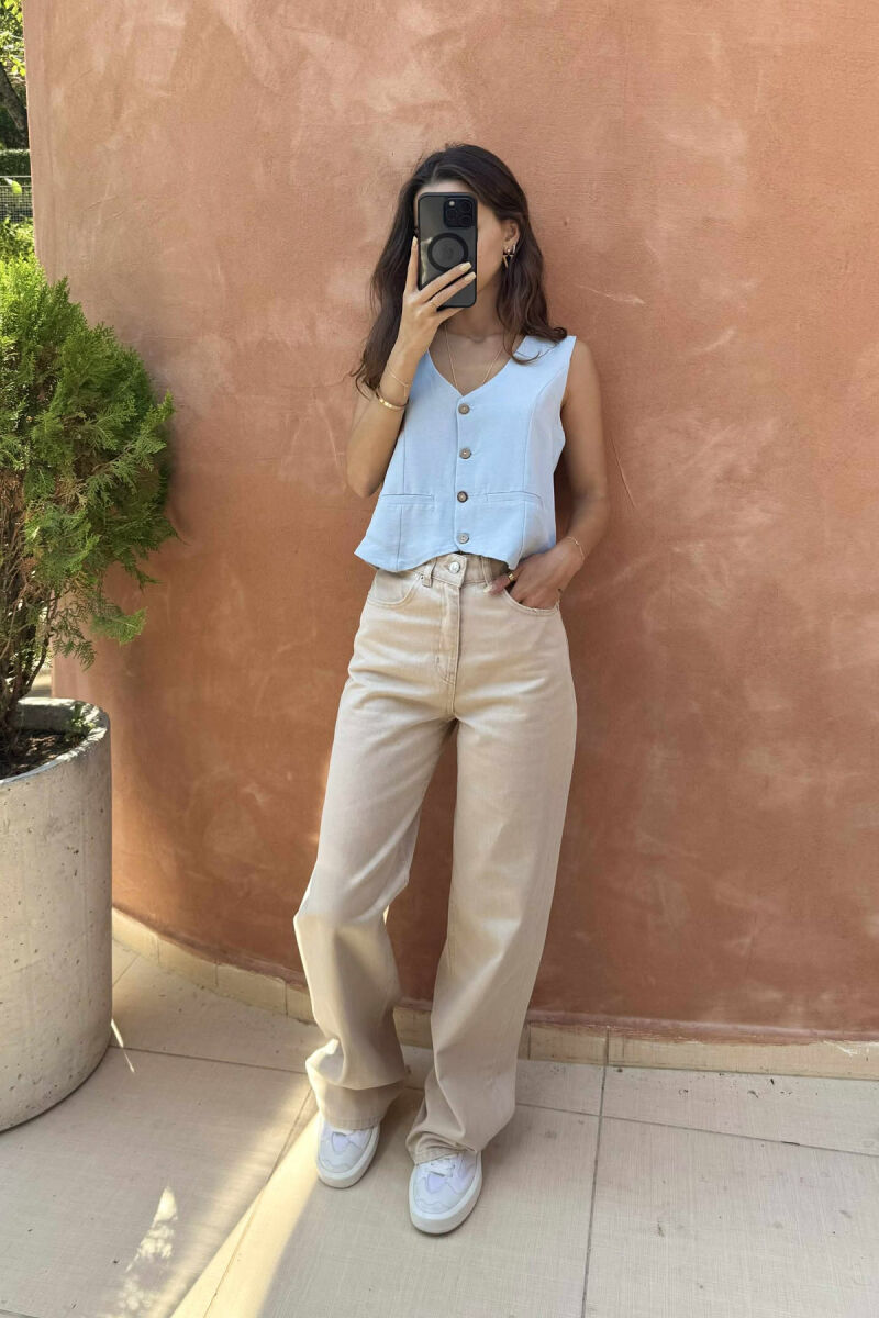 WIDE LEG ONE COLOR WOMEN JEANS BEIGE/BEZHE - 2