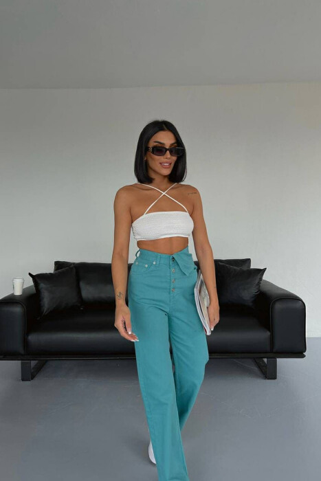 WIDE LEG ONE COLOR WOMEN JEANS BLUE STONE/GK 