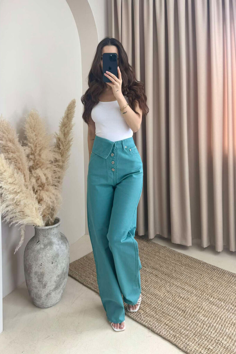 WIDE LEG ONE COLOR WOMEN JEANS BLUE STONE/GK - 1