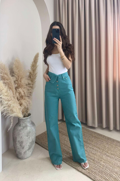 WIDE LEG ONE COLOR WOMEN JEANS BLUE STONE/GK - 3