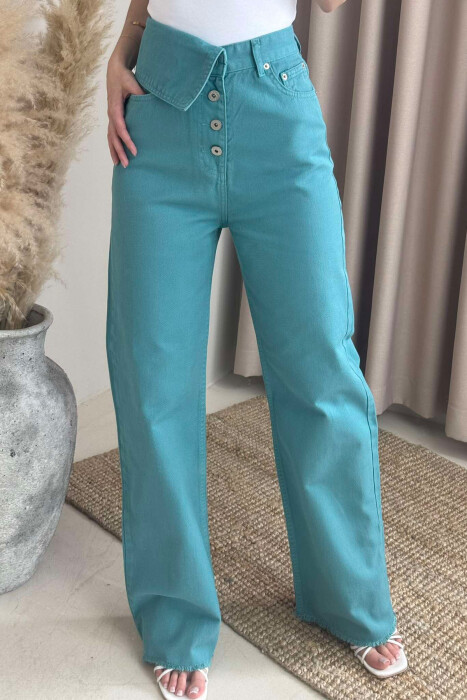 WIDE LEG ONE COLOR WOMEN JEANS BLUE STONE/GK - 9