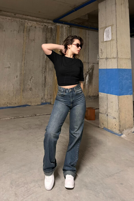WIDE LEG ONE COLOR WOMEN JEANS BLUE/BLU 