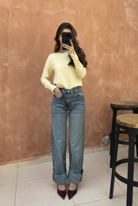 WIDE LEG ONE COLOR WOMEN JEANS BLUE/BLU 