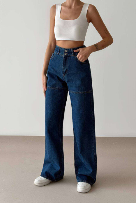 WIDE LEG ONE COLOR WOMEN JEANS BLUE/BLU - KLAUDIO FASHION