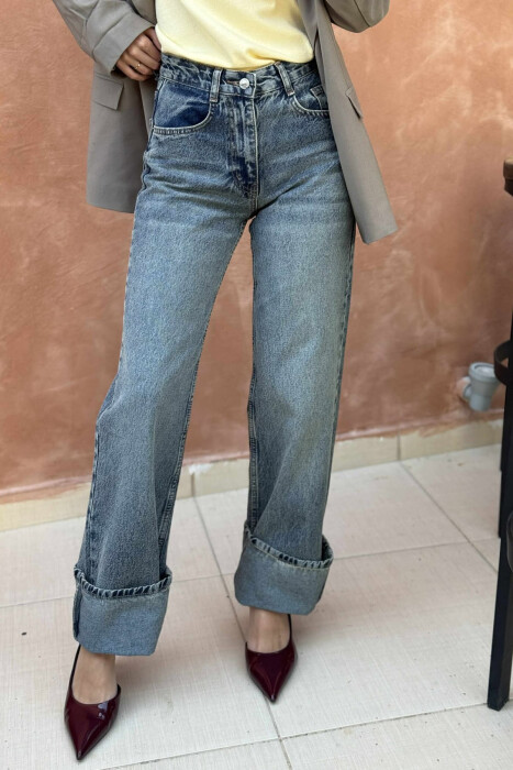 WIDE LEG ONE COLOR WOMEN JEANS BLUE/BLU - 5