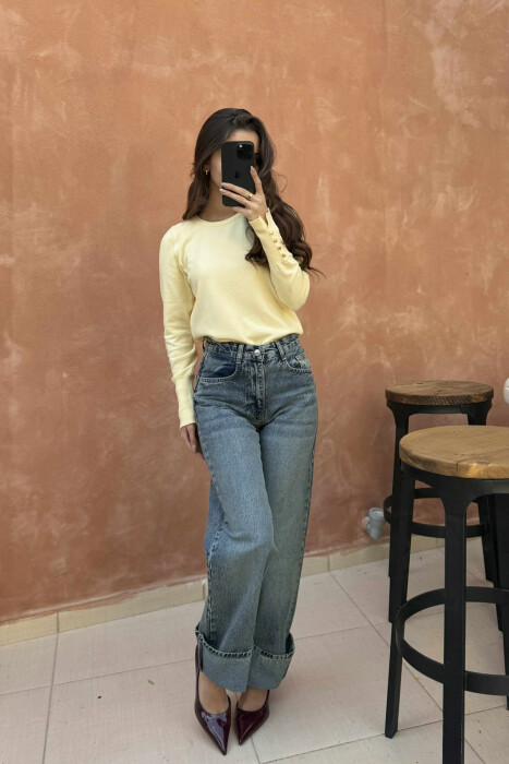 WIDE LEG ONE COLOR WOMEN JEANS BLUE/BLU - 6