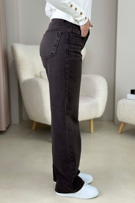 WIDE LEG ONE COLOR WOMEN JEANS BROWN/KAFE - 4
