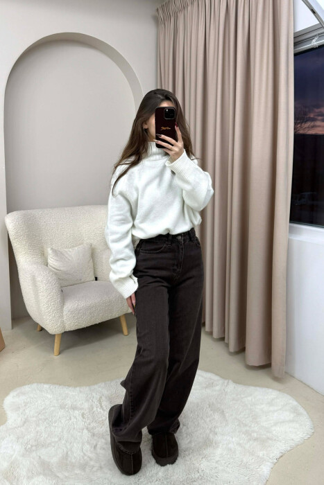 WIDE LEG ONE COLOR WOMEN JEANS BROWN/KAFE - 1