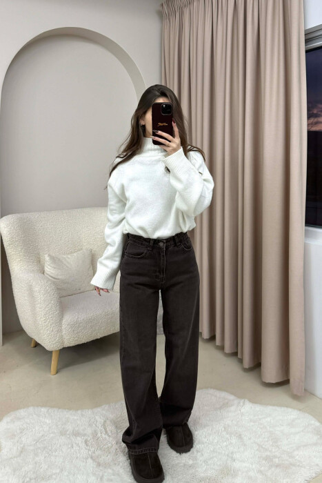 WIDE LEG ONE COLOR WOMEN JEANS BROWN/KAFE - 2