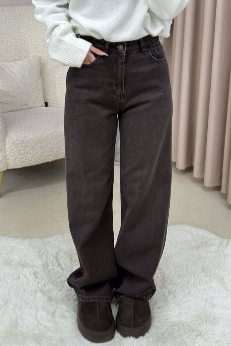 WIDE LEG ONE COLOR WOMEN JEANS BROWN/KAFE - 3