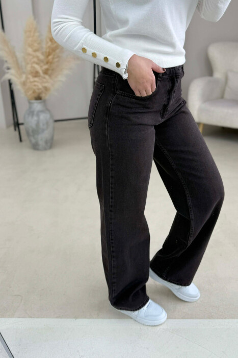 WIDE LEG ONE COLOR WOMEN JEANS BROWN/KAFE - 6