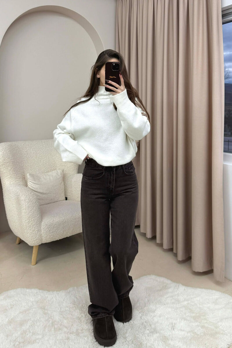 WIDE LEG ONE COLOR WOMEN JEANS BROWN/KAFE - 1