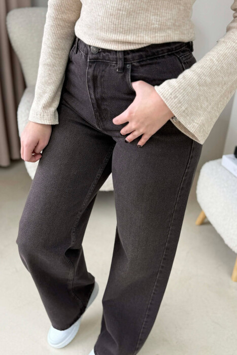 WIDE LEG ONE COLOR WOMEN JEANS BROWN/KAFE - 4