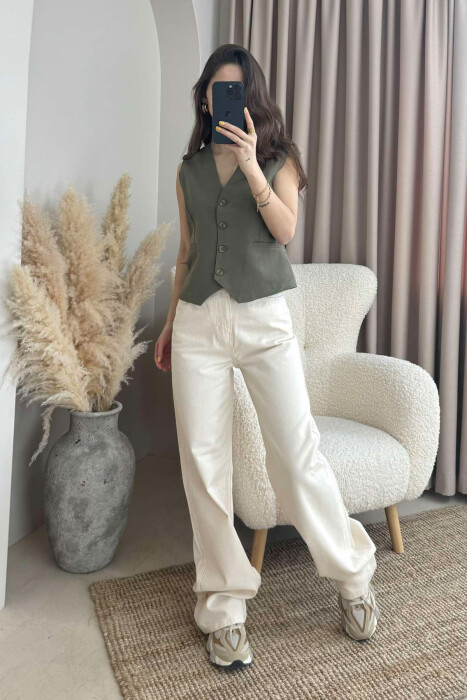 WIDE LEG ONE COLOR WOMEN JEANS CREAM/KREM 
