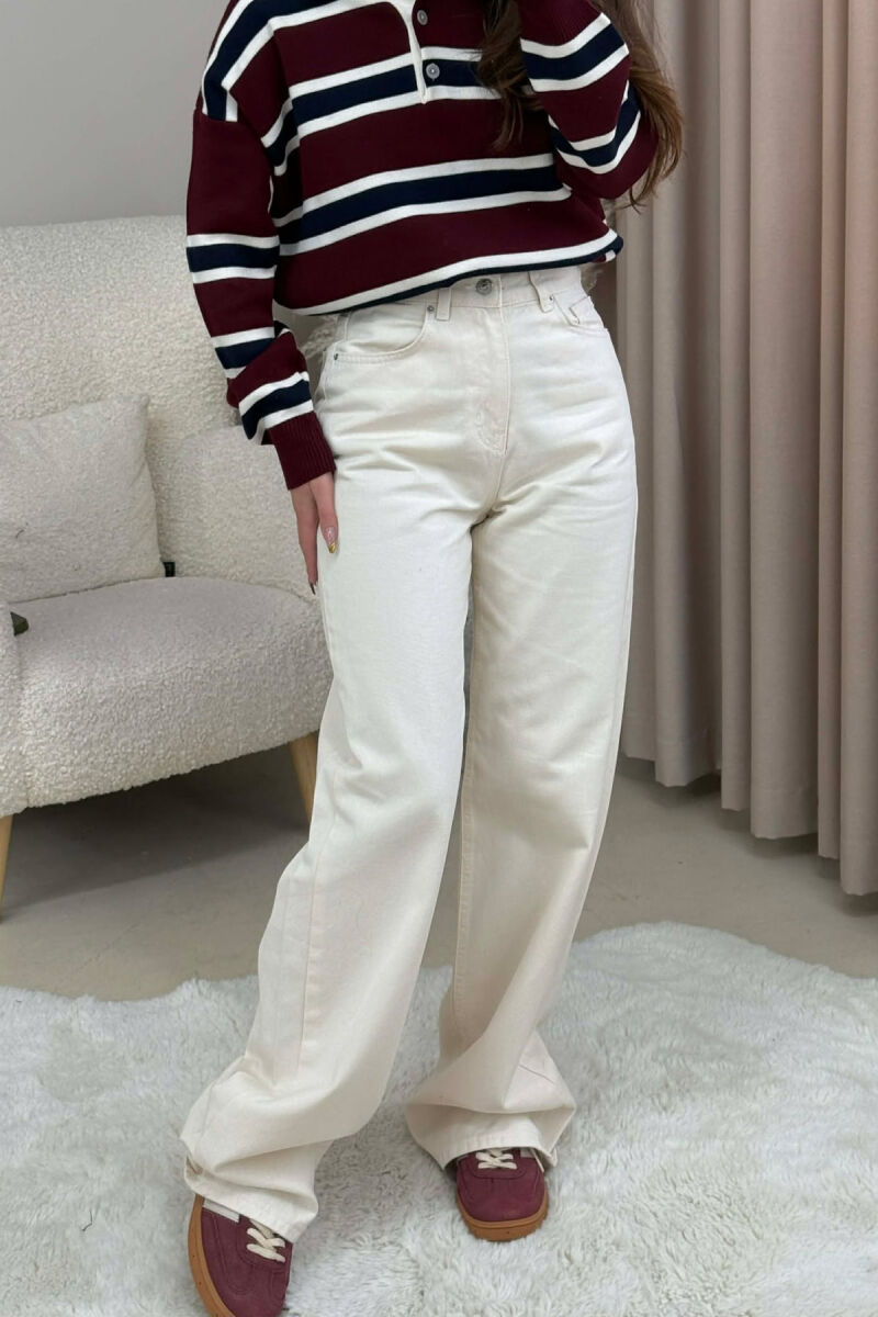 WIDE LEG ONE COLOR WOMEN JEANS CREAM/KREM - 5