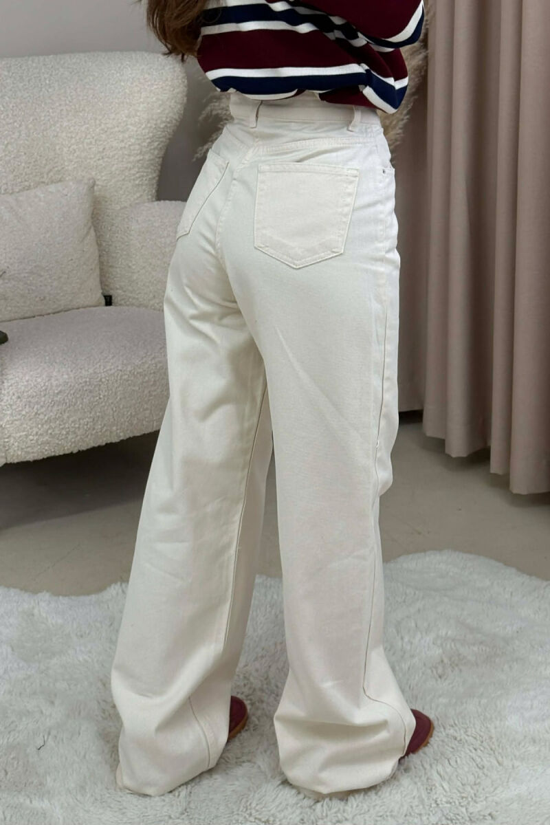 WIDE LEG ONE COLOR WOMEN JEANS CREAM/KREM - 8