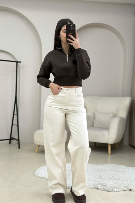 WIDE LEG ONE COLOR WOMEN JEANS CREAM/KREM - 2