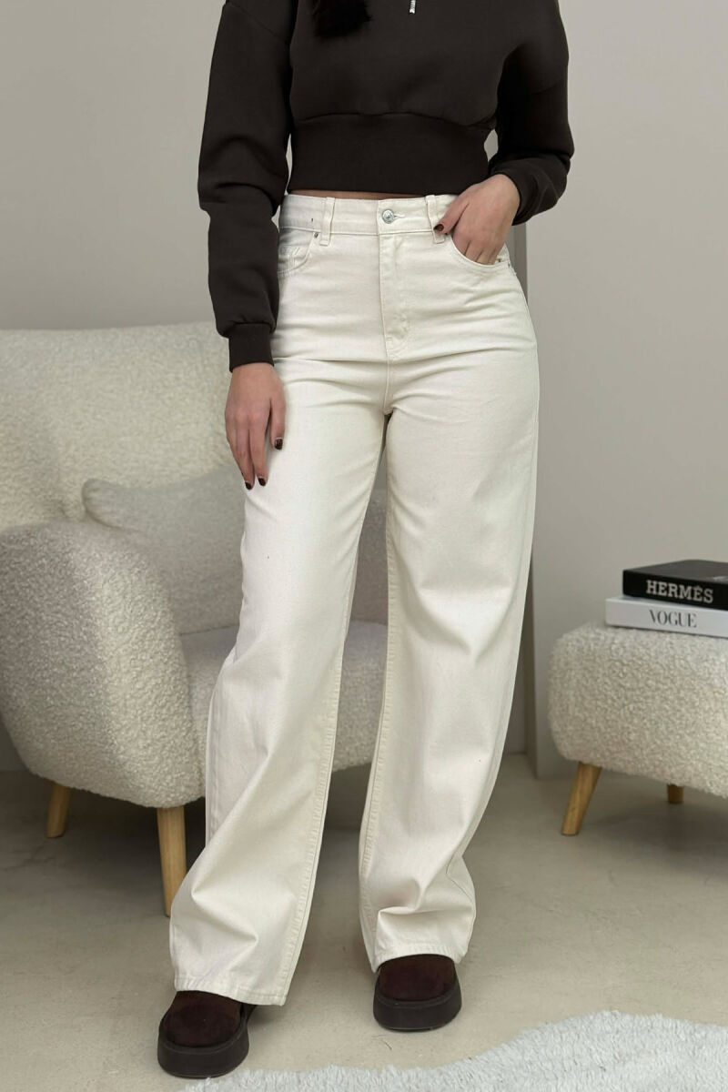 WIDE LEG ONE COLOR WOMEN JEANS CREAM/KREM - 4