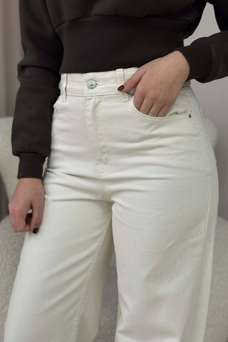 WIDE LEG ONE COLOR WOMEN JEANS CREAM/KREM - 6