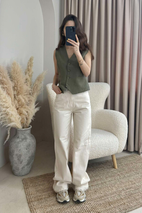 WIDE LEG ONE COLOR WOMEN JEANS CREAM/KREM - 2