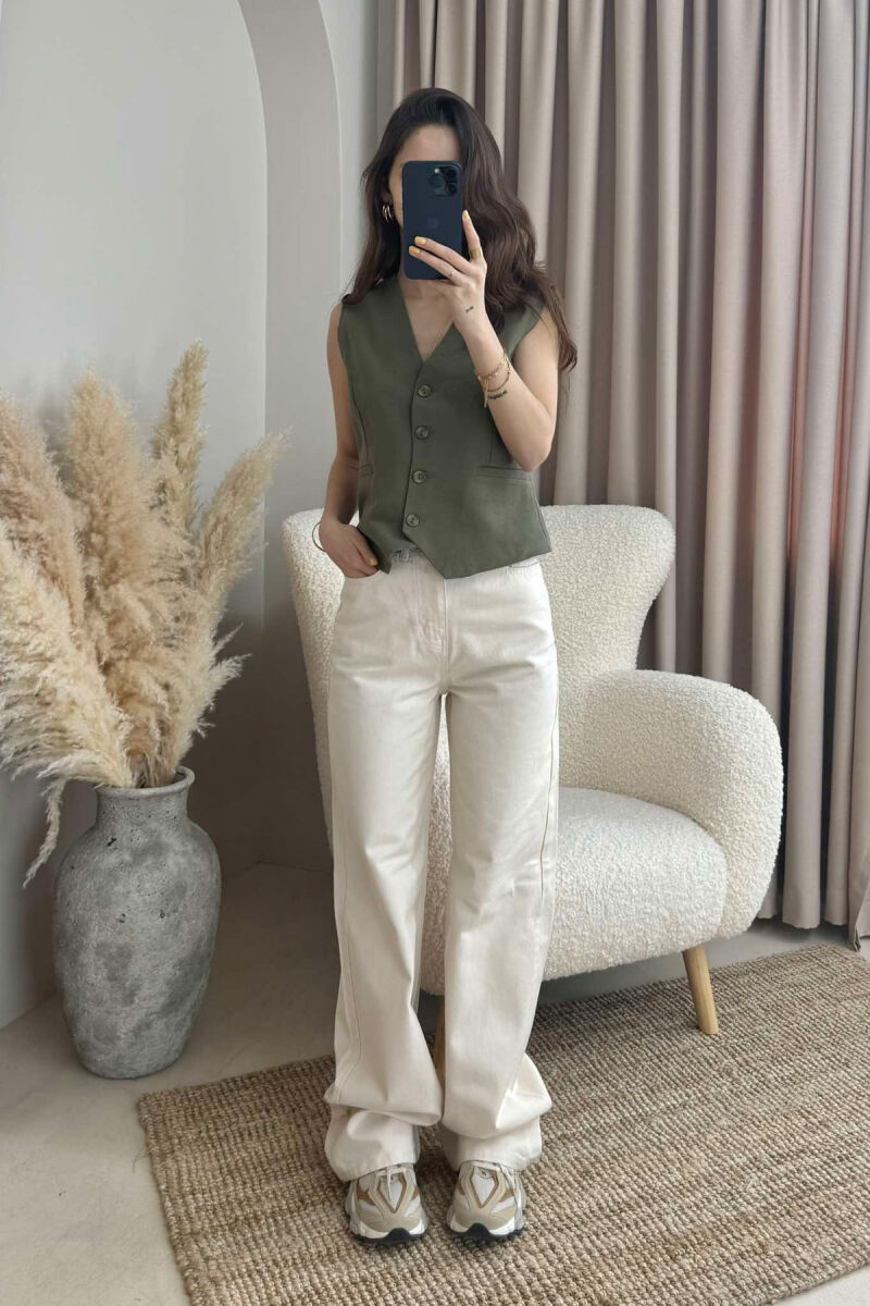 WIDE LEG ONE COLOR WOMEN JEANS CREAM/KREM - 2