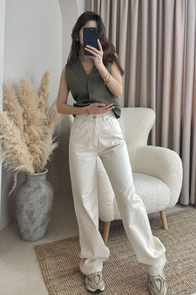 WIDE LEG ONE COLOR WOMEN JEANS CREAM/KREM - 3