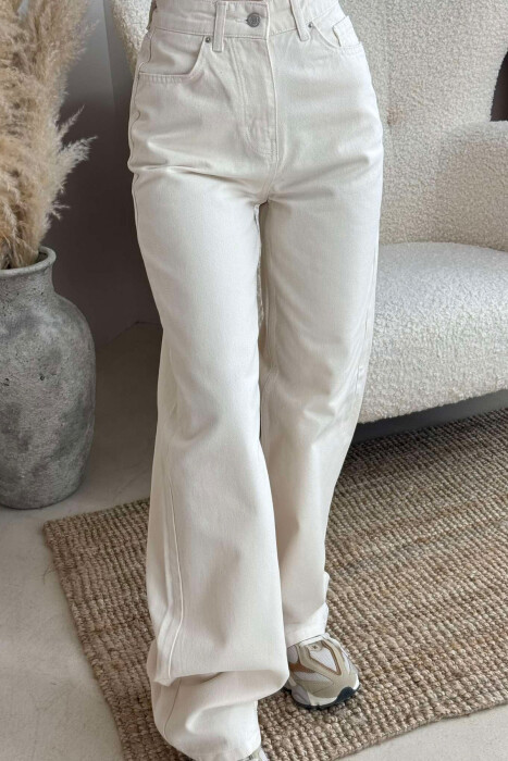 WIDE LEG ONE COLOR WOMEN JEANS CREAM/KREM - 4