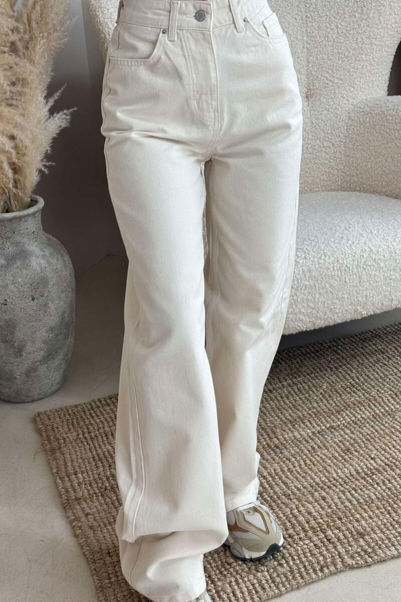 WIDE LEG ONE COLOR WOMEN JEANS CREAM/KREM - 4