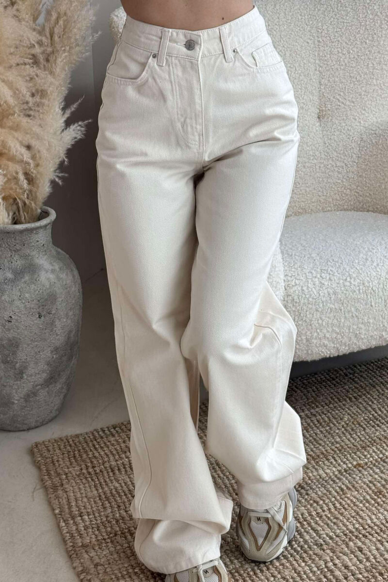 WIDE LEG ONE COLOR WOMEN JEANS CREAM/KREM - 5