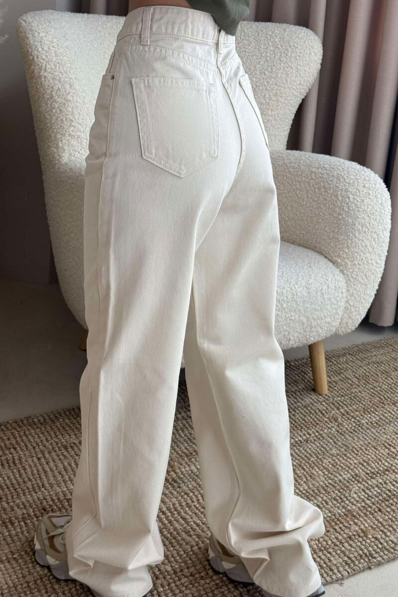 WIDE LEG ONE COLOR WOMEN JEANS CREAM/KREM - 6