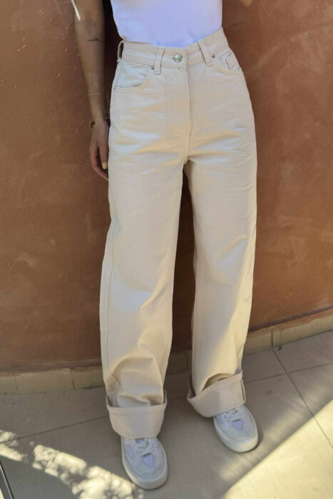 WIDE LEG ONE COLOR WOMEN JEANS CREAM/KREM - 4